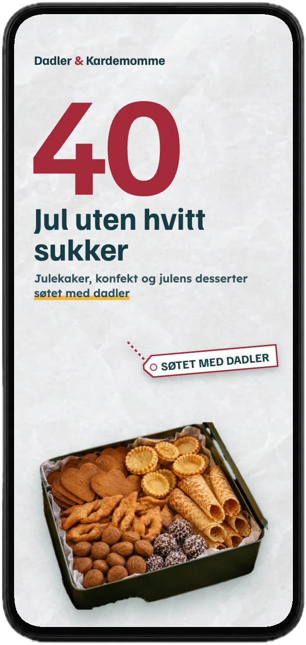 Forsiden av kokeboka Dadler & Kardemomme på en mobil